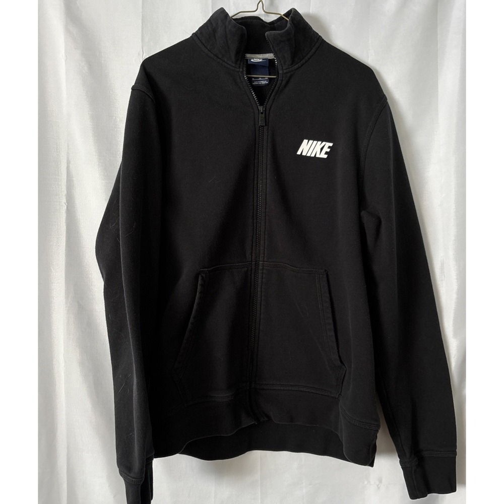 Vtg 90's Blue Tag Nike Spell Out Full Zip Black Hoodie Jacket Collared Men